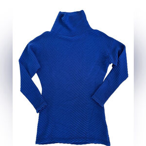 Victoria Beckham Blue Ribbed Turtleneck Mini Sweater Dress Sz XS